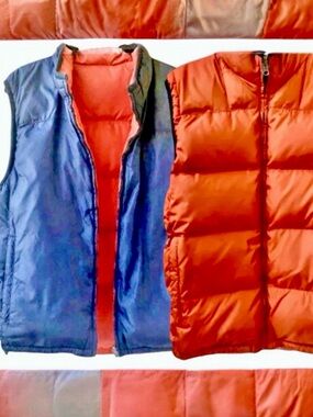 Eddie Bauer REVERSIBLE Vest Jacket Goose Down Puffer Black Orange women’s